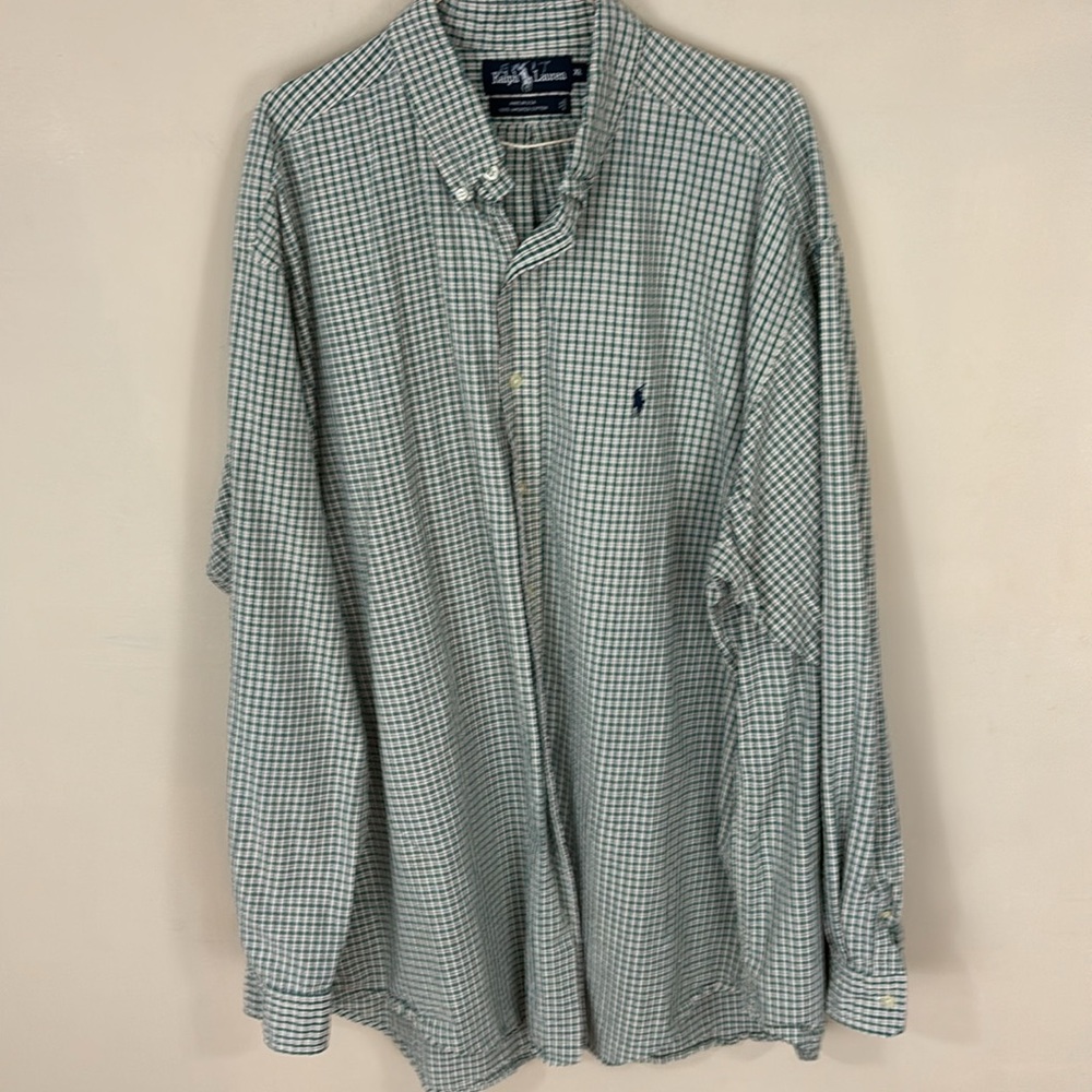 Ralph Lauren Cotton Seersucker Plaid Button Down Shirt Size XL